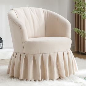 Linen Fabric Accent Swivel Chair Auditorium Chair With Pleated Skirt For Living Room Bedroom Auditorium; Beige
