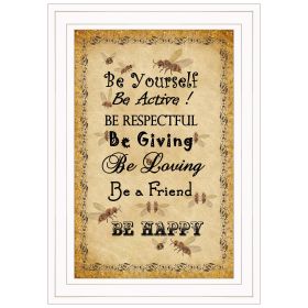 "BEE HAPPY" By Trendy Decor 4U; Ready to Hang Framed Print; White Frame