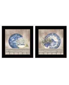 "The Farmhouse Blues Collection" 2-Piece Vignette By Linda Spivey; Ready to Hang Framed Print; Black Frame