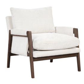Mid-Century Modern Velvet Accent Chair; Leisure Chair with Solid Wood and Thick Seat Cushion for Living Room; Bedroom; Studio; White