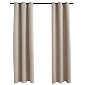 vidaXL Blackout Curtains with Rings 2 pcs Beige 37"x84" Fabric