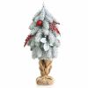 19" Snow Flocked Tabletop Christmas Pine Tree w/Pine Cones & Red Berrie