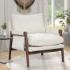 Mid-Century Modern Velvet Accent Chair; Leisure Chair with Solid Wood and Thick Seat Cushion for Living Room; Bedroom; Studio; White