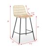 Set of 2; Natural Rattan Indoor Counter Chair ; Black Finish Steel legs; Natural (17.5"x20"x34")