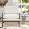 Mid-Century Modern Velvet Accent Chair; Leisure Chair with Solid Wood and Thick Seat Cushion for Living Room; Bedroom; Studio; White