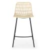 Set of 2; Natural Rattan Indoor Counter Chair ; Black Finish Steel legs; Natural (17.5"x20"x34")