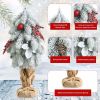 19" Snow Flocked Tabletop Christmas Pine Tree w/Pine Cones & Red Berrie