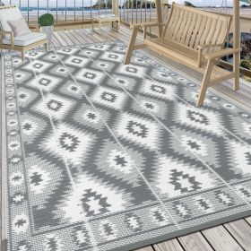 High Quality Plastic Straw Reversible Outdoor Rugs Waterproof Rhombus Carpet for RV;  Patio;  Deck;  Camping 6' x 9' Aqua (Color: Gray)