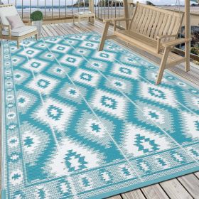 High Quality Plastic Straw Reversible Outdoor Rugs Waterproof Rhombus Carpet for RV;  Patio;  Deck;  Camping 6' x 9' Aqua (Color: Aqua Blue)