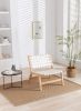 COOLMORE Solid Wood Frame Chair With White Wool Carpet. Modern Accent Chair Lounge Chair for Living Room